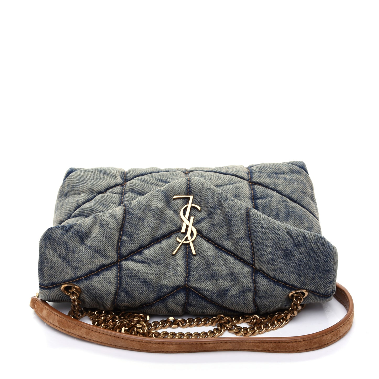 Denim Quilted Toy Loulou Puffer Monogram Chain Satchel Blue Cinnamon