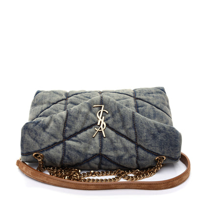 Saint Laurent Denim Quilted Toy Loulou Puffer Monogram Chain Satchel Blue Cinnamon 9 of 10