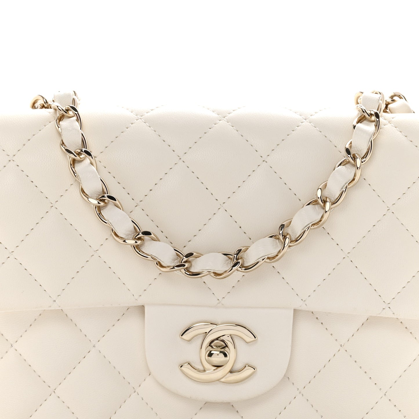 Lambskin Quilted Mini Rectangular Flap White