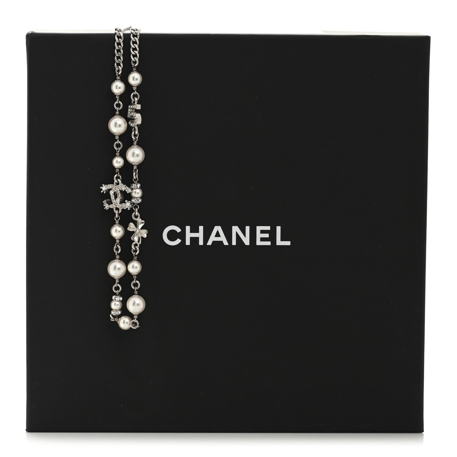 Chanel Crystal Pearl Star 5 CC Necklace Silver 6 of 6