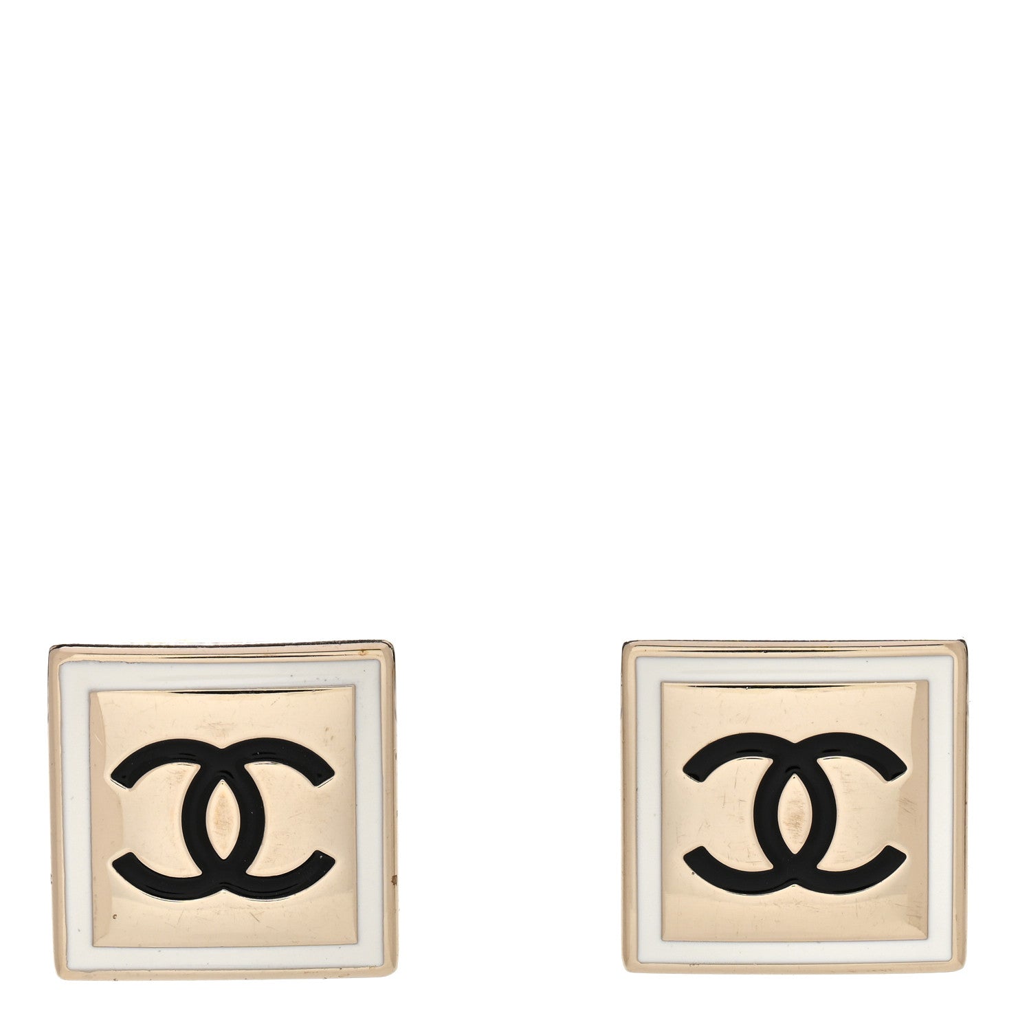 Chanel Metal Enamel CC Square Earrings Gold Black White 1 of 4