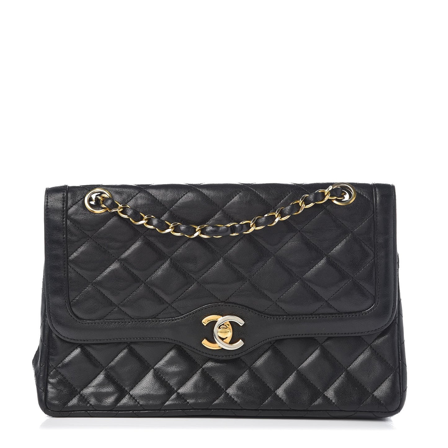 Lambskin Quilted Medium Double Flap Black