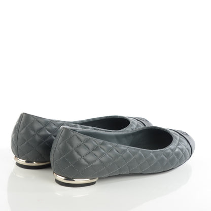 Chanel Lambskin Quilted Cap Toe CC Ballerina Flats 39.5 Charcoal Black 6 of 11