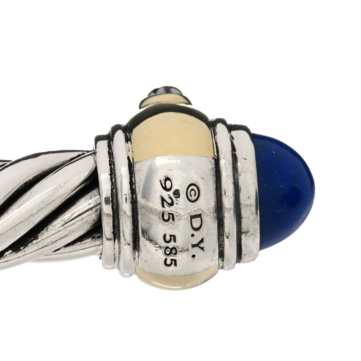 Sterling Silver 14K Yellow Gold Lapis Lazuli Iolite 10mm Cable Renaissance Bracelet