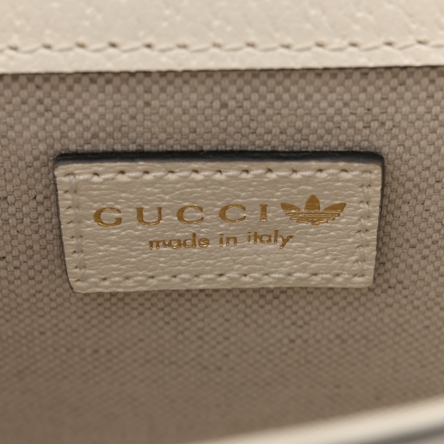 Gucci X ADIDAS Textured Dollar Calfskin Web Trefoil Mini Horsebit 1955 Shoulder Bag Off White Black 6 of 11