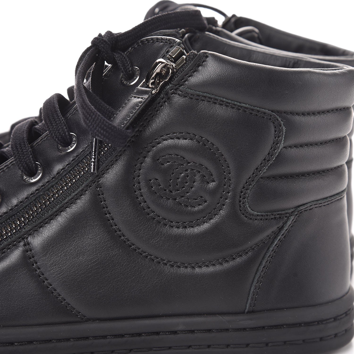 Chanel Calfskin High Top CC Sneakers 39 Black 10 of 11