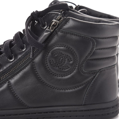 Chanel Calfskin High Top CC Sneakers 39 Black 10 of 11