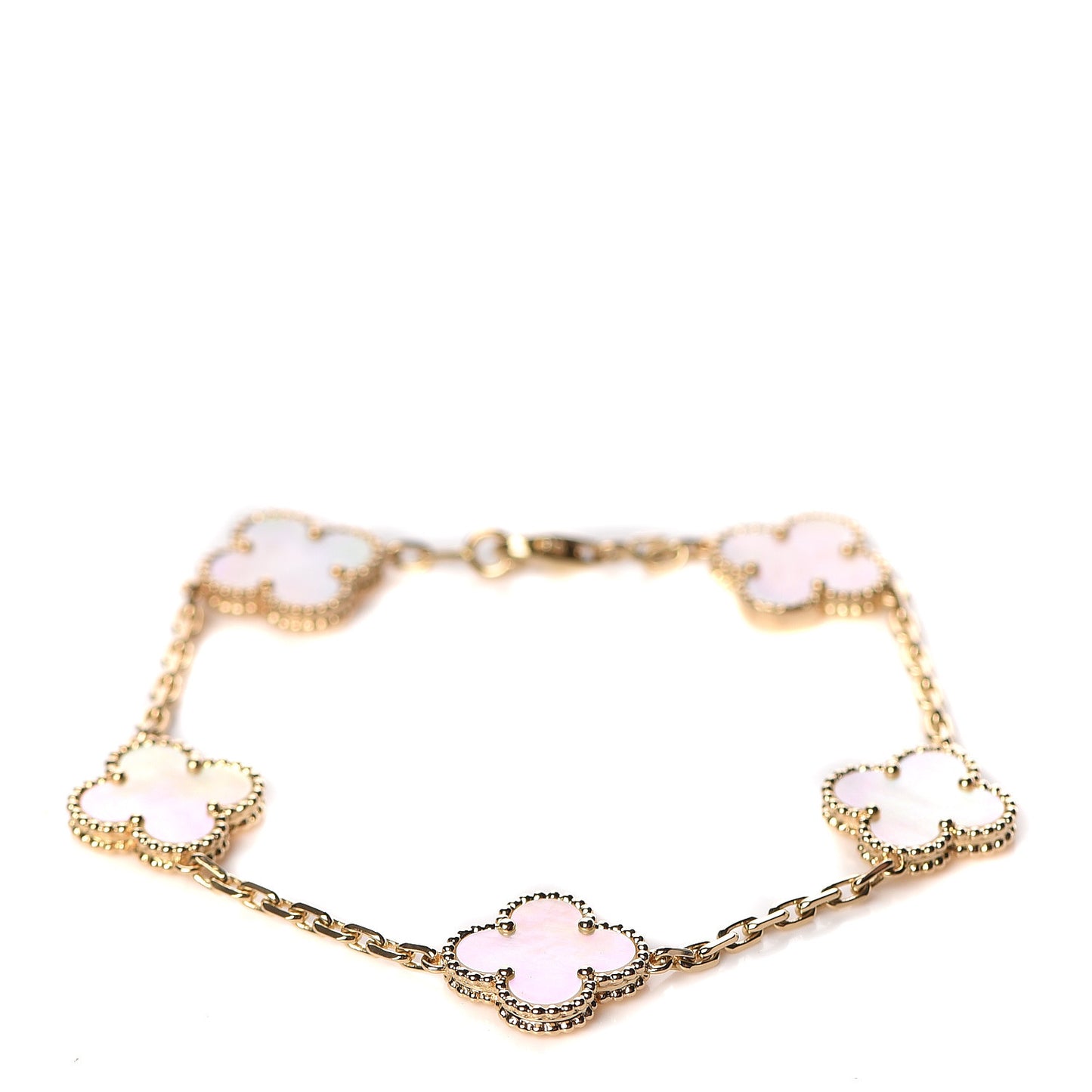 18K Yellow Gold Mother of Pearl 5 Motifs Vintage Alhambra Bracelet