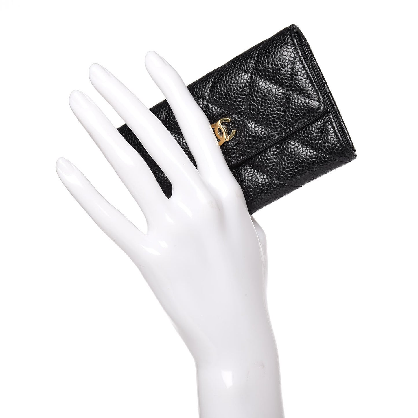 Caviar Quilted Flap Card Holder Black