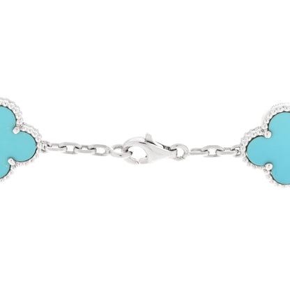 Van Cleef & Arpels 18K White Gold Turquoise 10 Motifs Vintage Alhambra Necklace 4 of 6