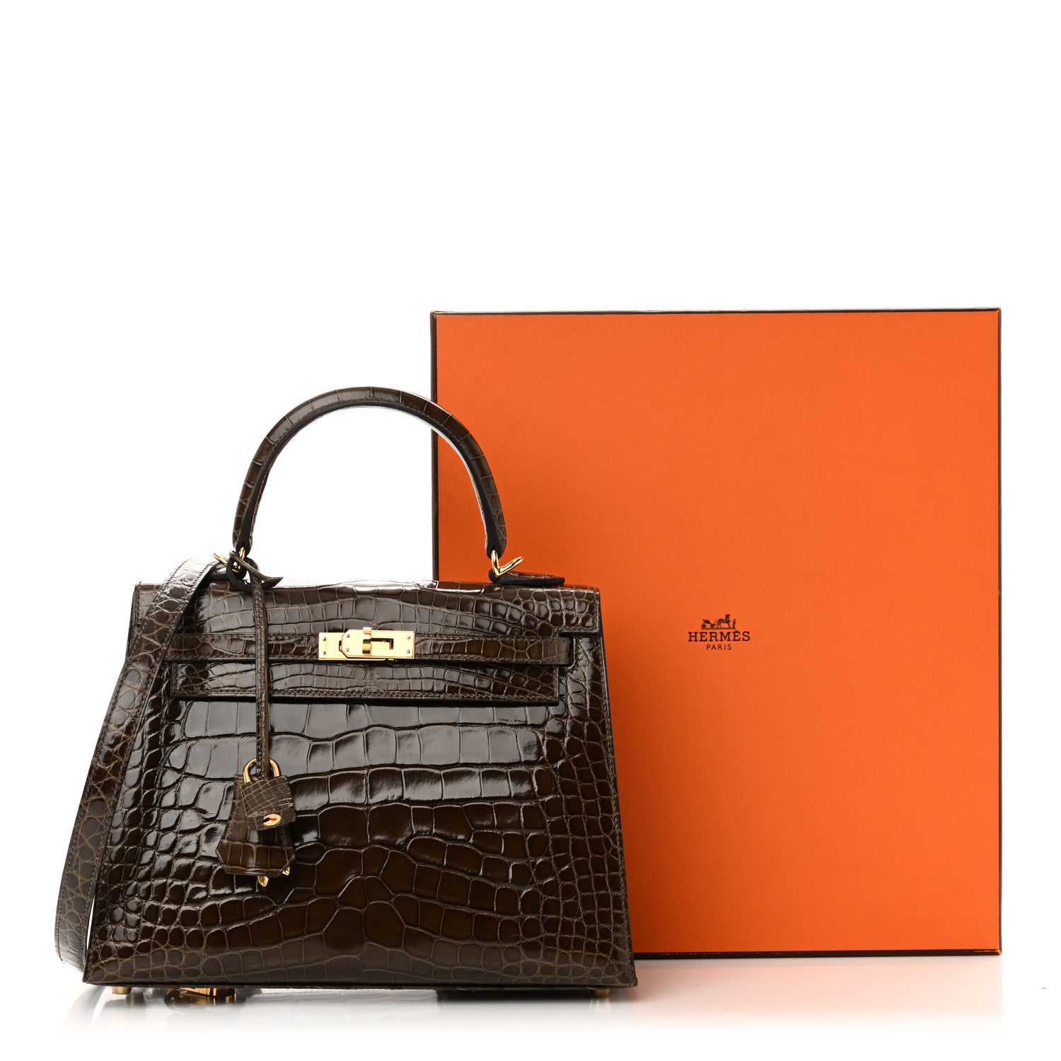 Hermes Shiny Alligator Kelly Sellier 25 Gris Elephant 11 of 11
