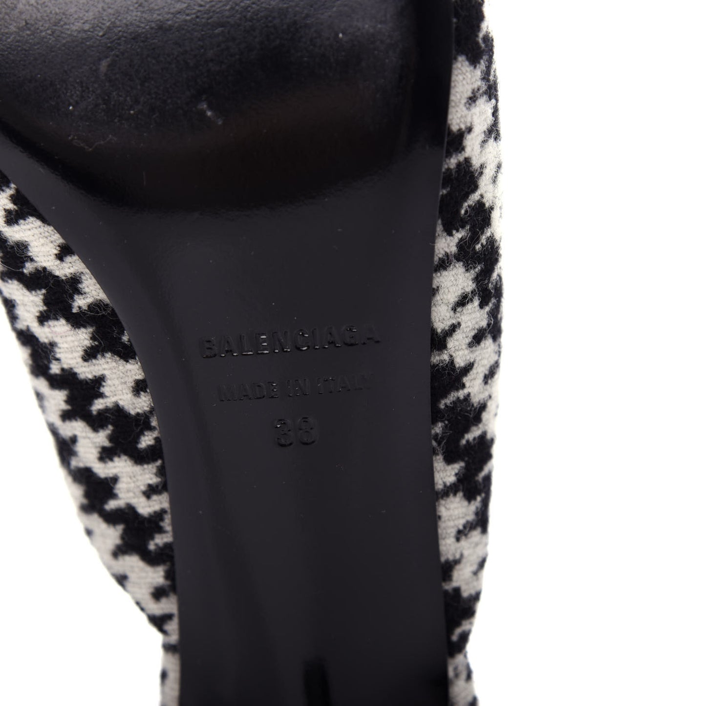 Stretch Tweed BB Houndstooth Pointed Toe Knife 40mm Mules 38 Black Ivory