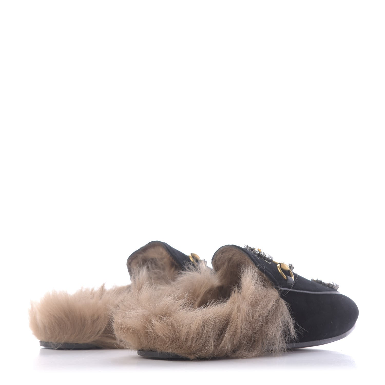 Gucci Velvet Fur Crystal Embroidered Womens Princetown Slippers 37.5 Black 4 of 9