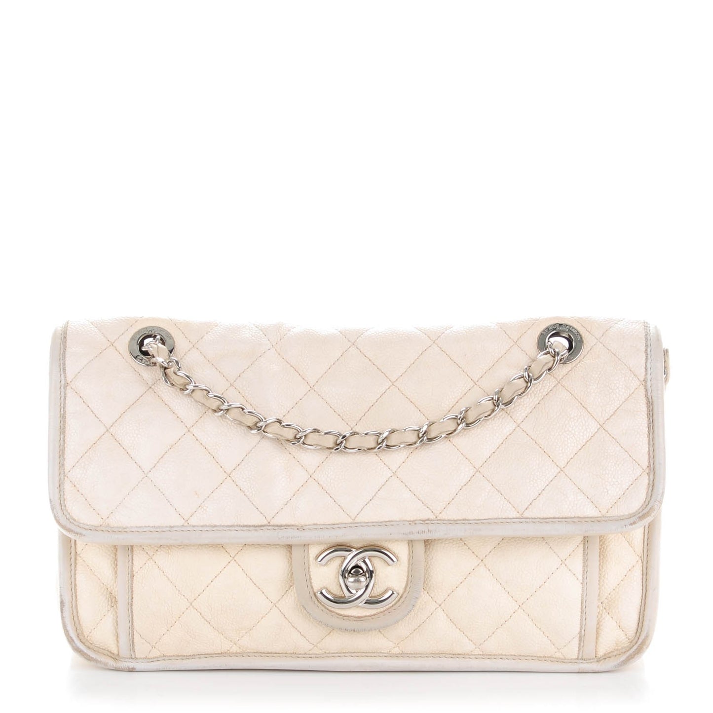 Caviar Quilted Medium French Riviera Flap White