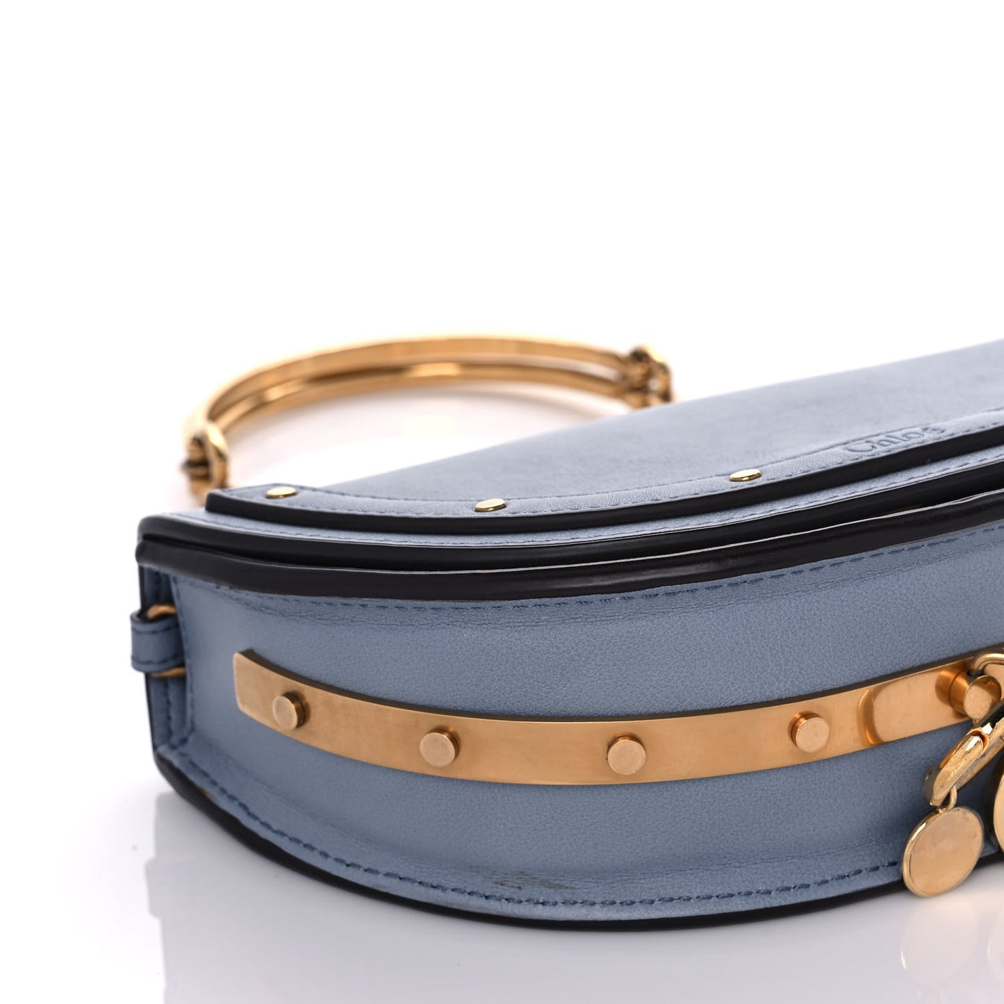 Calfskin Small Nile Bracelet Minaudiere Bag Washed Blue