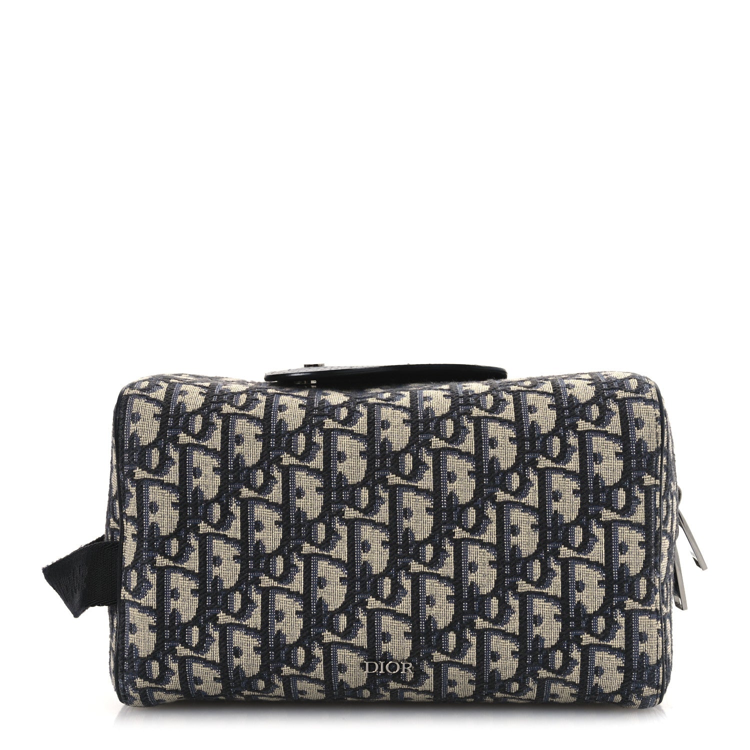 Christian Dior Oblique Jacquard Grained Calfskin Lingot Toiletry Case Blue Black 1 of 11