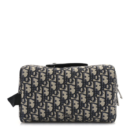 Christian Dior Oblique Jacquard Grained Calfskin Lingot Toiletry Case Blue Black 1 of 11