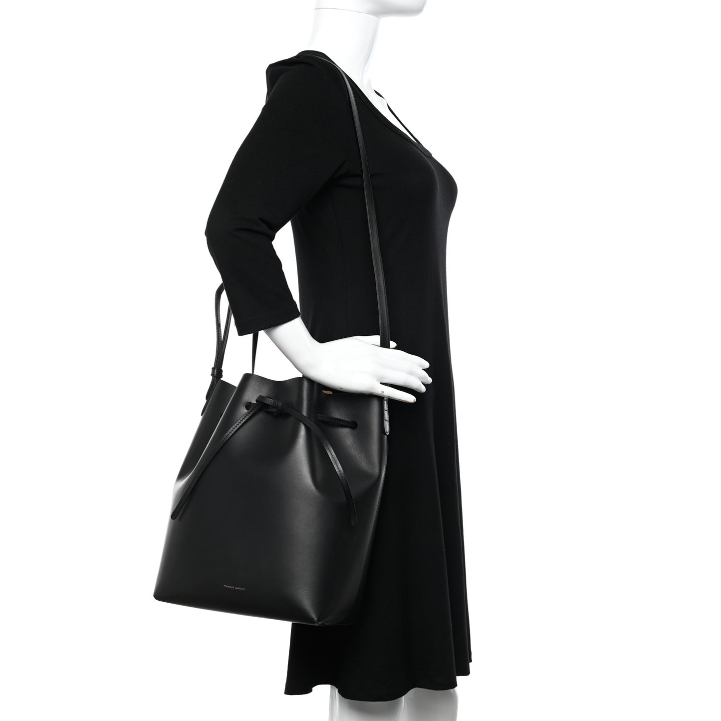 Vegetable Tanned Calfskin Bucket Bag Black Ballerina