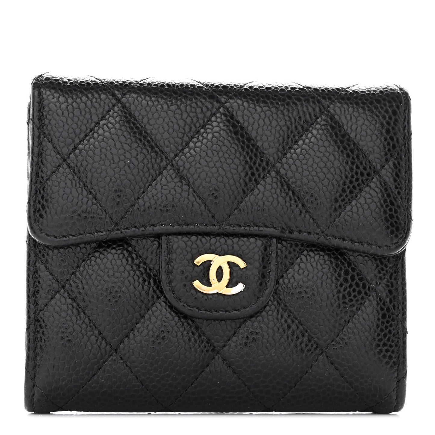 Caviar Quilted Compact Flap Wallet Black