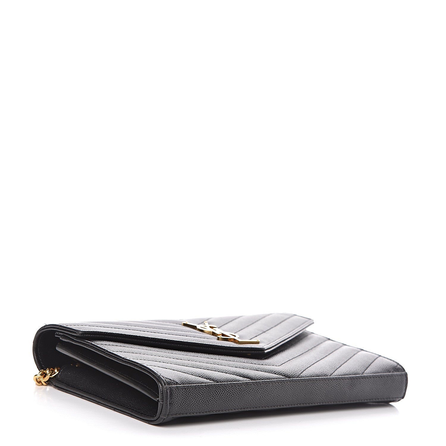 Saint Laurent Grain De Poudre Matelasse Chevron Monogram Chain Wallet Black 4 of 13