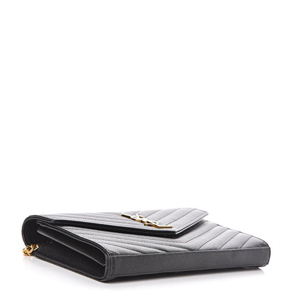 Saint Laurent Grain De Poudre Matelasse Chevron Monogram Chain Wallet Black 4 of 13