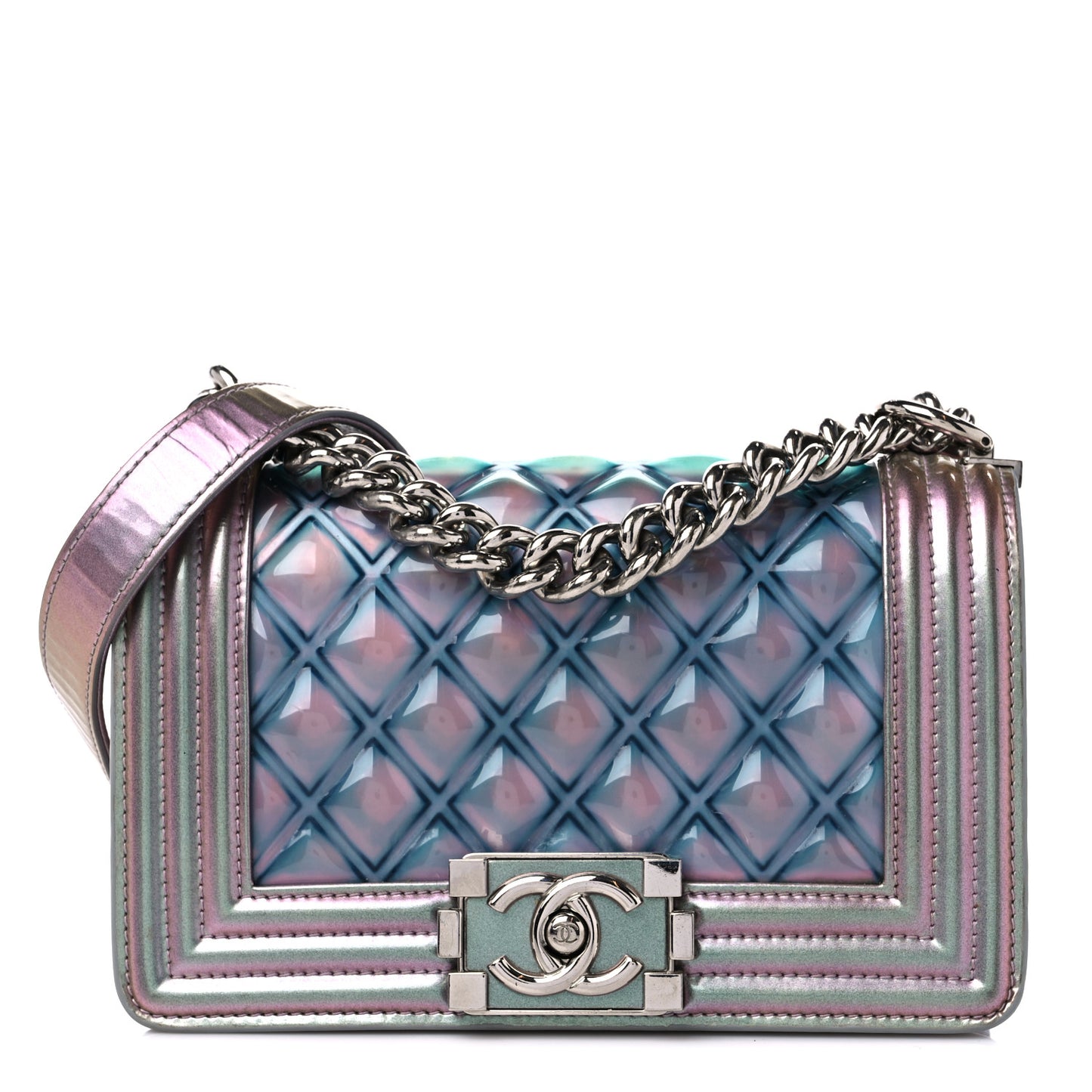 Iridescent Patent Calfskin PVC Quilted Small Boy Flap Light Purple