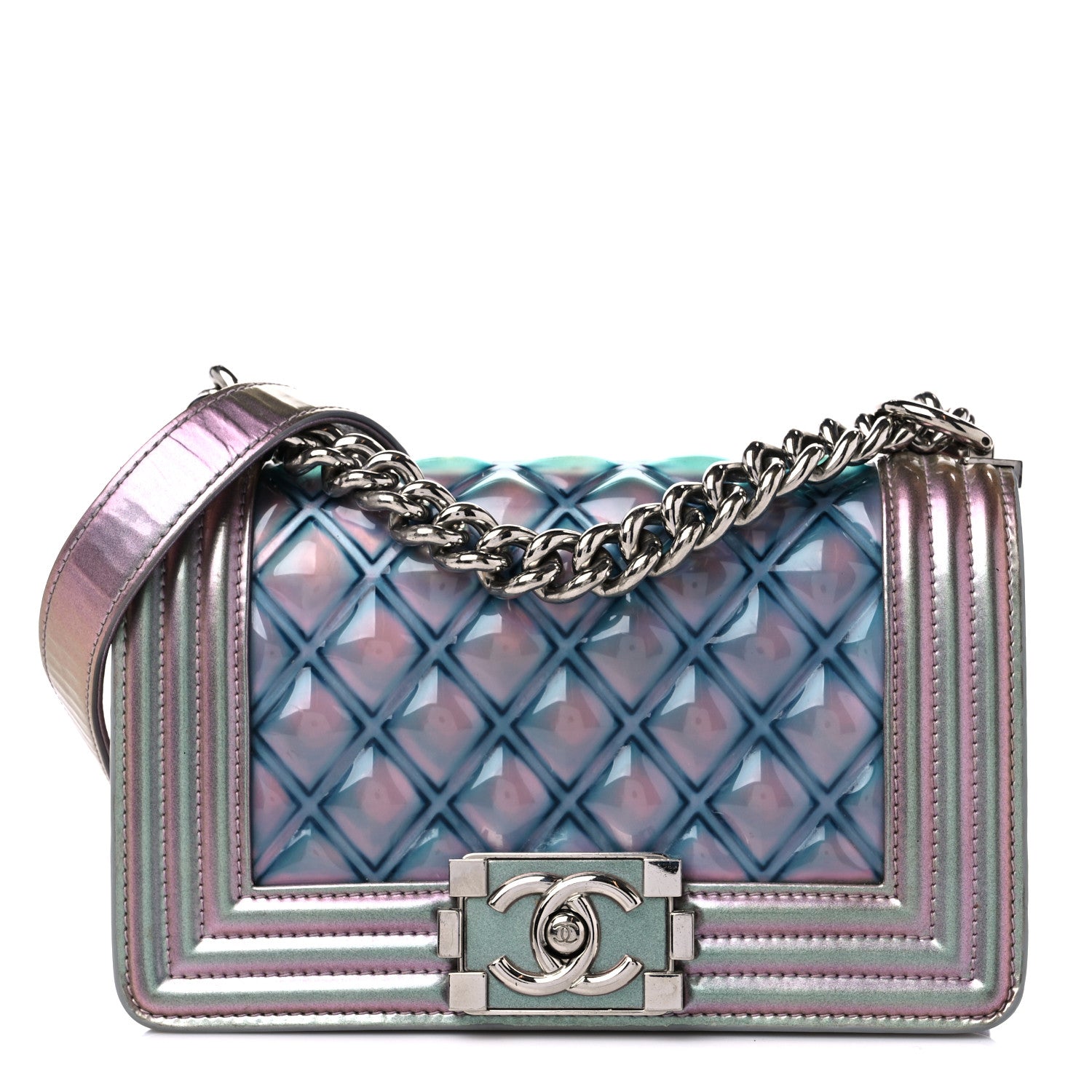 Chanel Iridescent Patent Calfskin PVC Quilted Small Boy Flap Light Purple 1 of 14