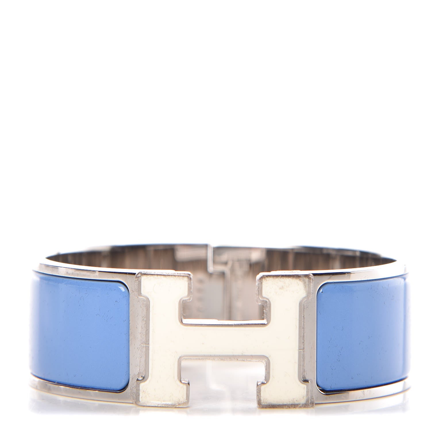 Hermes Enamel Wide Clic Clac H Bracelet PM White Bleu Transat 1 of 5