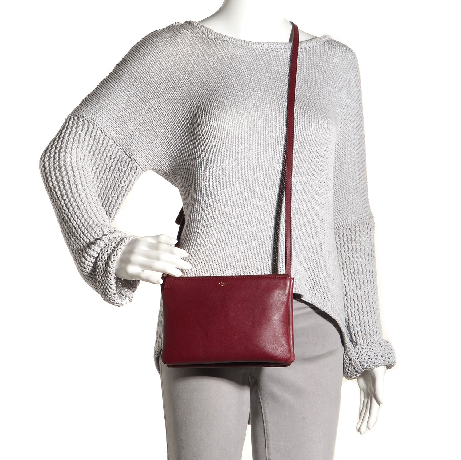 Celine Lambskin Small Trio Crossbody Bag Burgundy 2 of 7