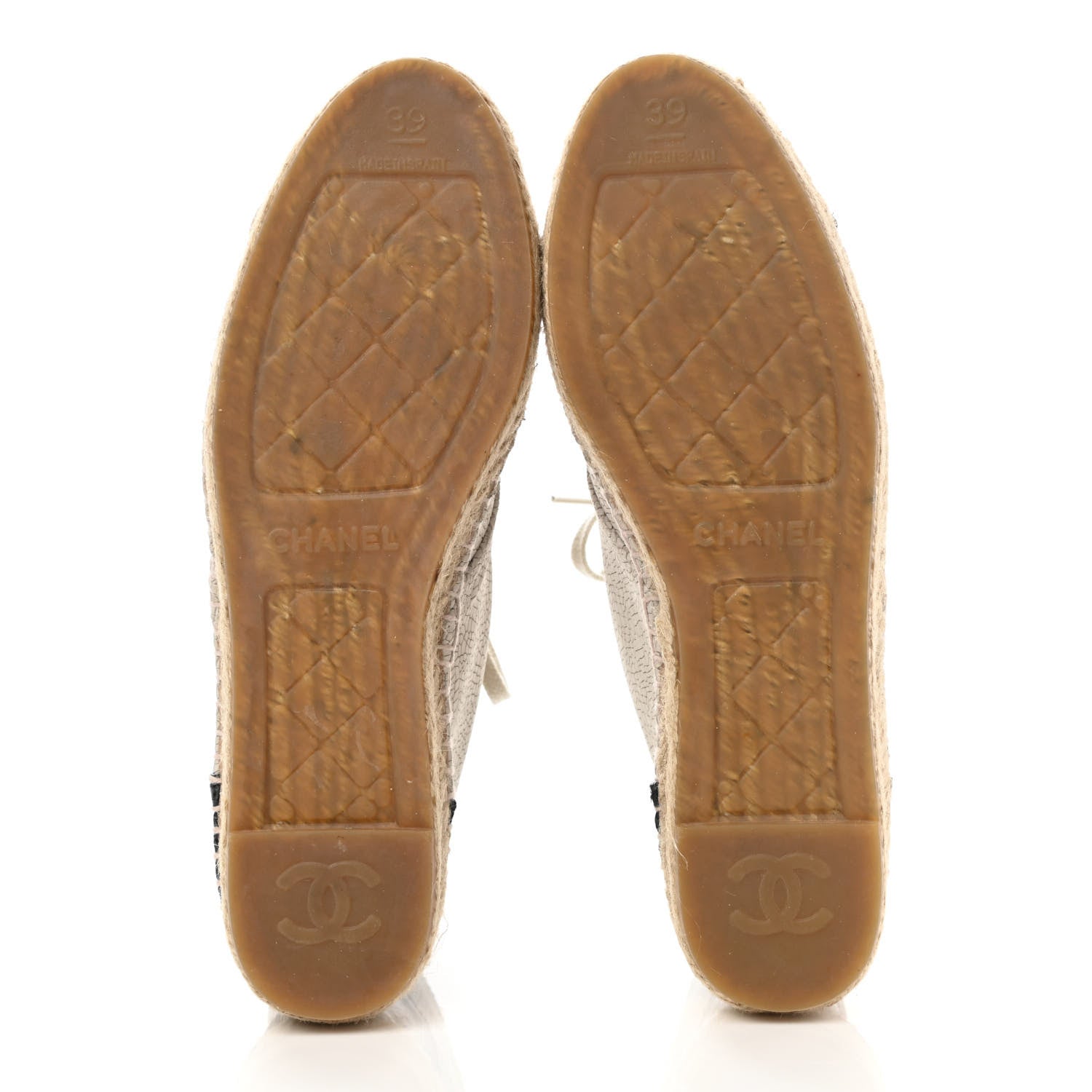 Chanel Crackled Calfskin High Top Espadrilles 39 Light Beige Black 5 of 9