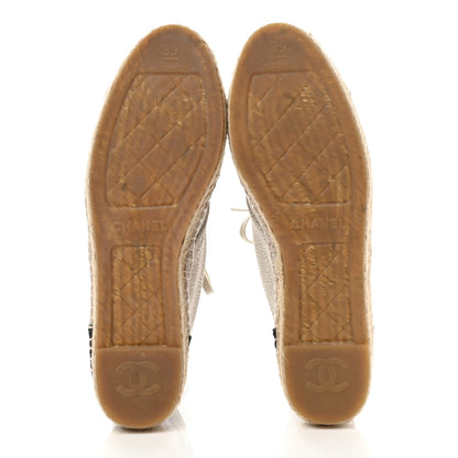 Chanel Crackled Calfskin High Top Espadrilles 39 Light Beige Black 5 of 9