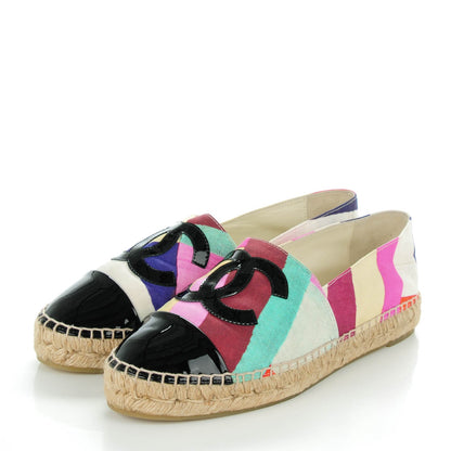 Chanel Fabric Striped Patent CC Espadrilles 38 Multicolor Black 3 of 9