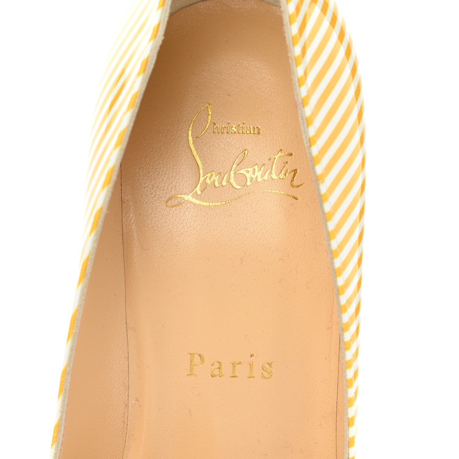 Christian Louboutin Patent Pigalle Follies Stripes 100 Pumps 37.5 Banana White 7 of 8