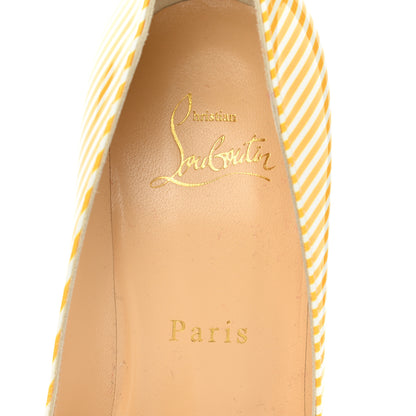 Christian Louboutin Patent Pigalle Follies Stripes 100 Pumps 37.5 Banana White 7 of 8