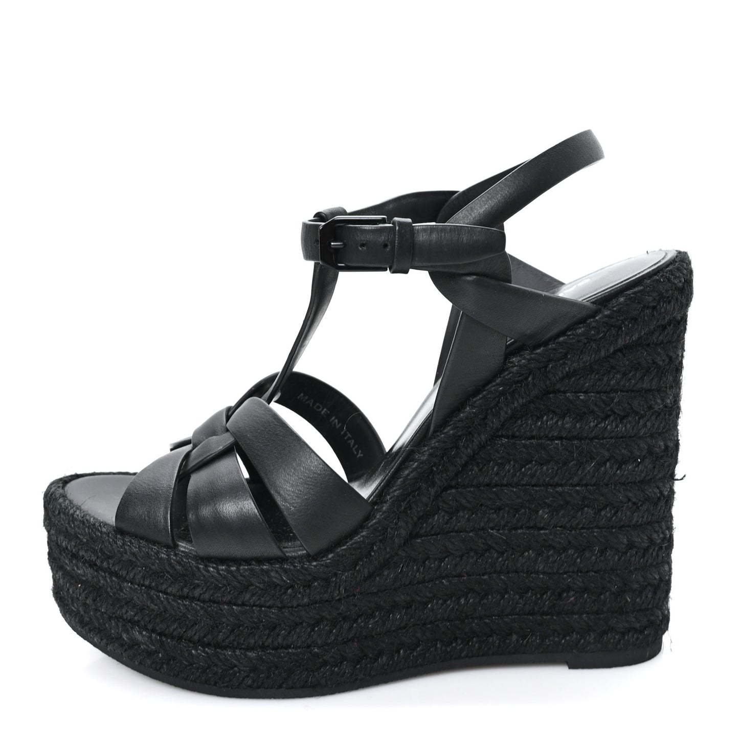 Calfskin Tribute 95 Platform Espadrille Wedge Sandals 36 Black