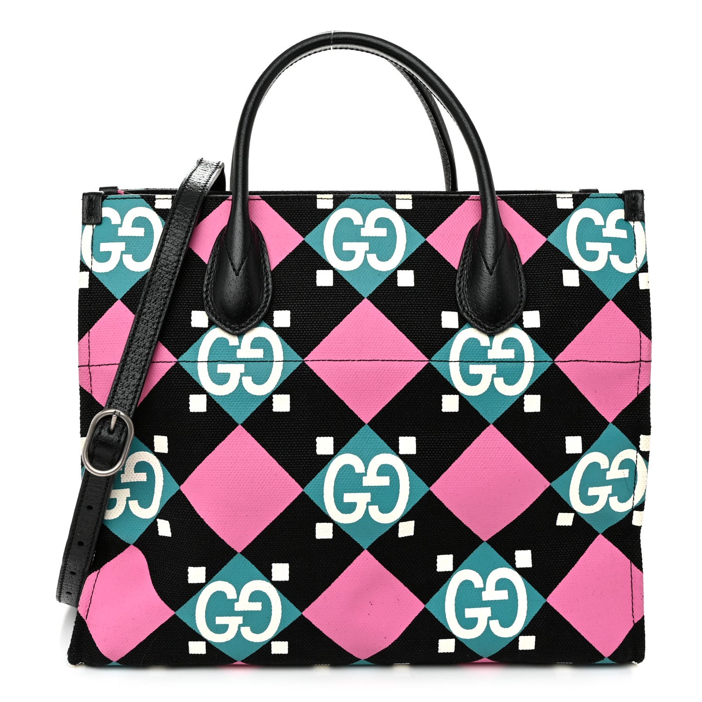 Canvas GG Geometric Print Tote Bag Black Multicolor