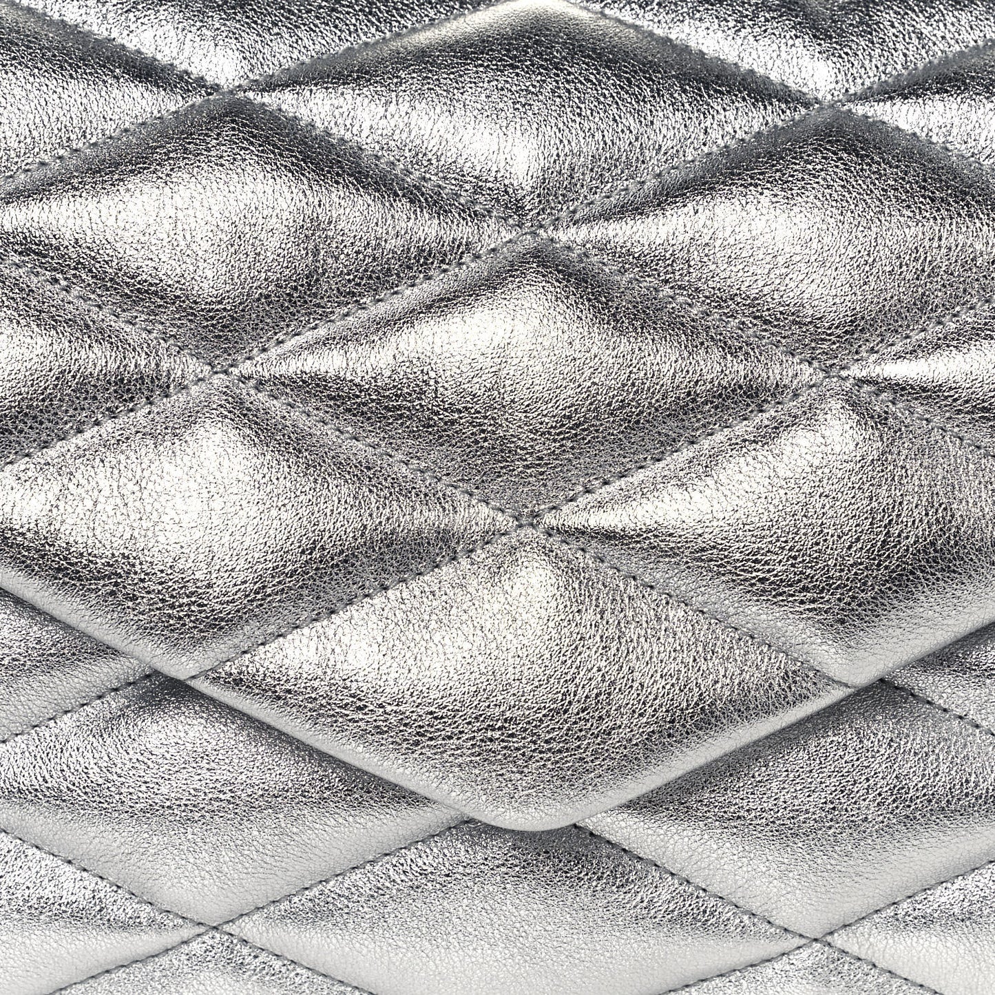 Metallic Lambskin Quilted Sade Puffer Envelope Clutch Argento