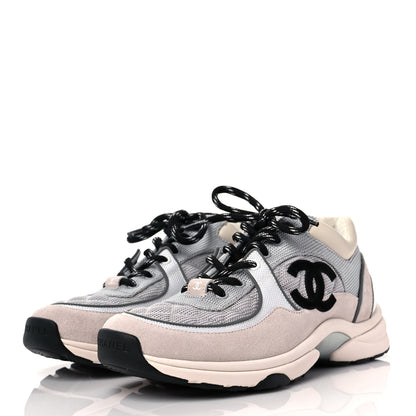 Chanel Nylon Calfskin Suede Womens CC Sneakers 39 Grey White Pink 3 of 8