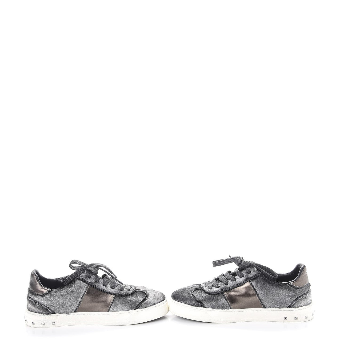 Metallic Calf Hair Rockstud Sneakers 36 Silver