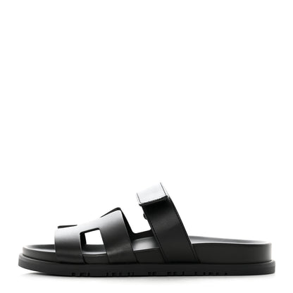 Hermes Calfskin Womens Chypre Sandals 38.5 Black 1 of 8