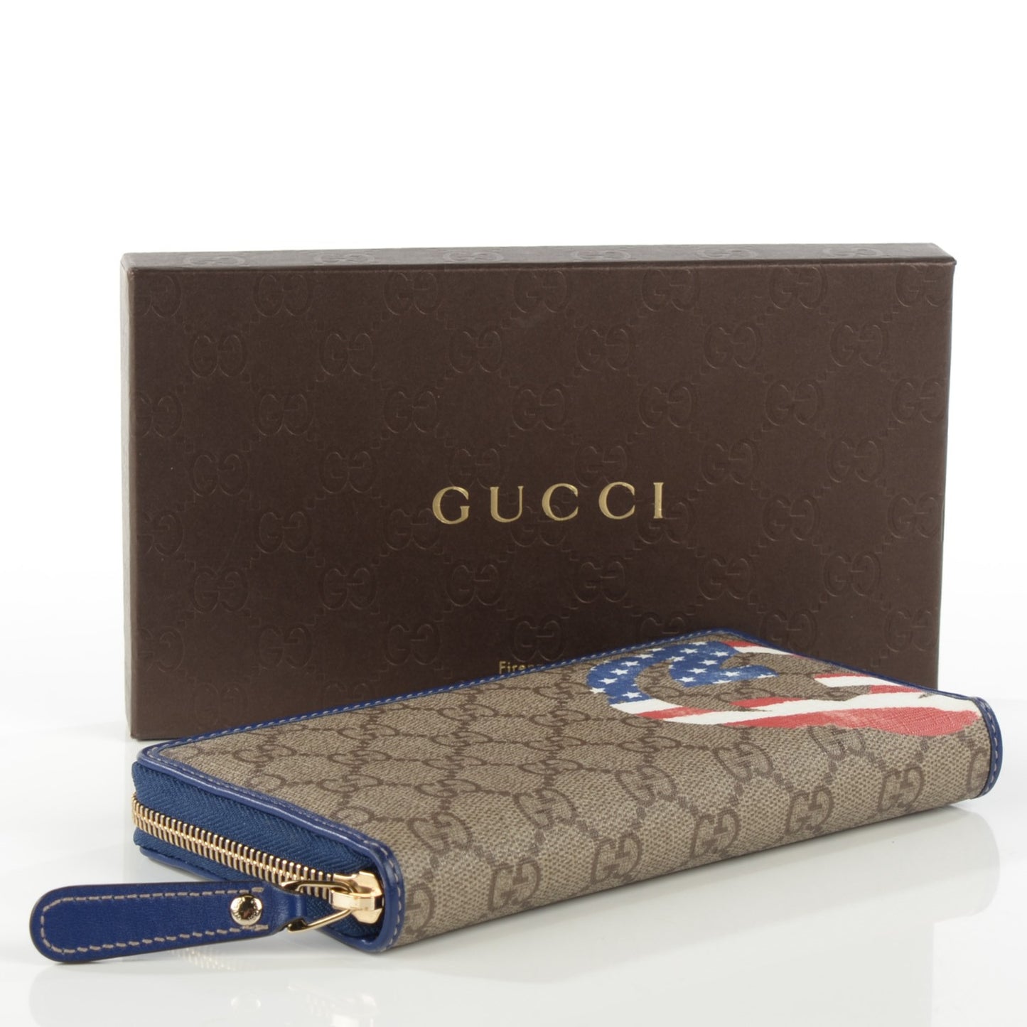 GG Plus Monogram USA Flag Zip Around Wallet Blue