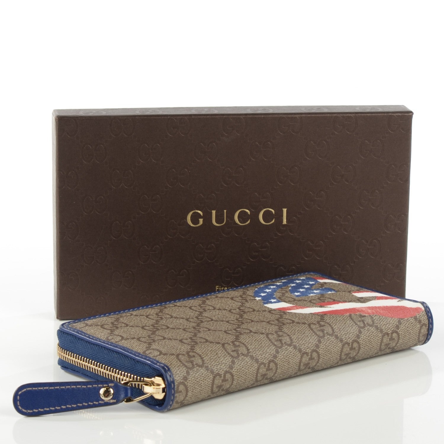 Gucci GG Plus Monogram USA Flag Zip Around Wallet Blue 4 of 7
