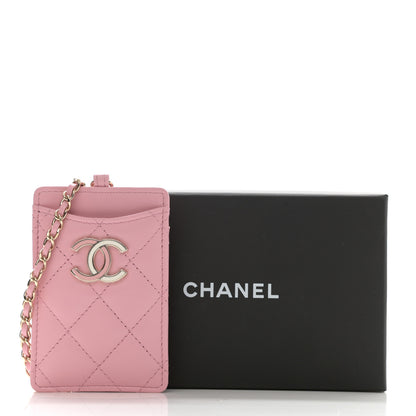 Chanel Lambskin Quilted Chanel Card Holder On Chain Pink 9 of 9