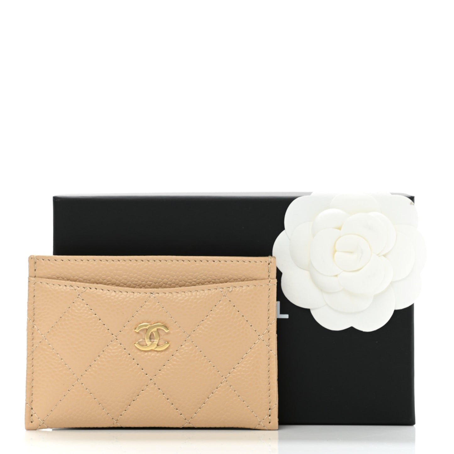 Caviar Quilted Card Holder Beige