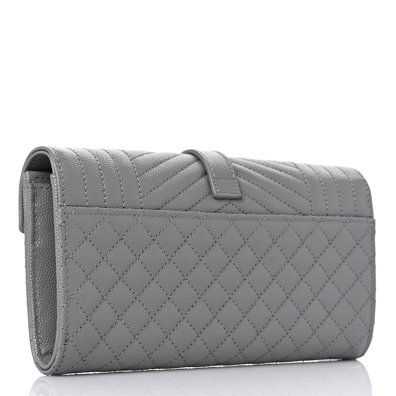 Saint Laurent Grain De Poudre Mixed Matelasse Triquilt Large Monogram Wallet Stone 3 of 8