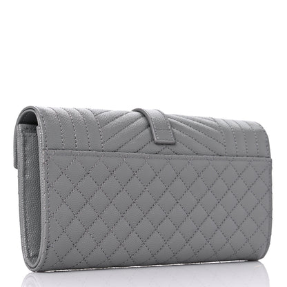 Saint Laurent Grain De Poudre Mixed Matelasse Triquilt Large Monogram Wallet Stone 3 of 8