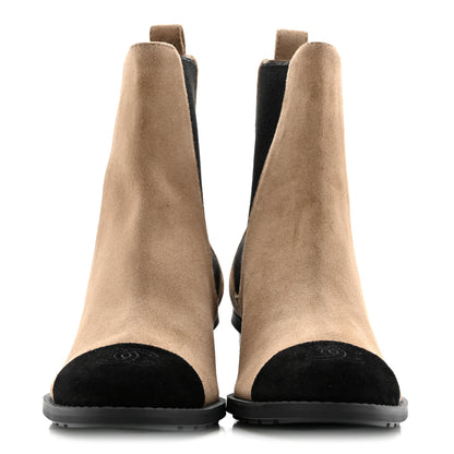Chanel Calfskin Patent Cap Toe CC Short Boots 37.5 Beige Black 3 of 10