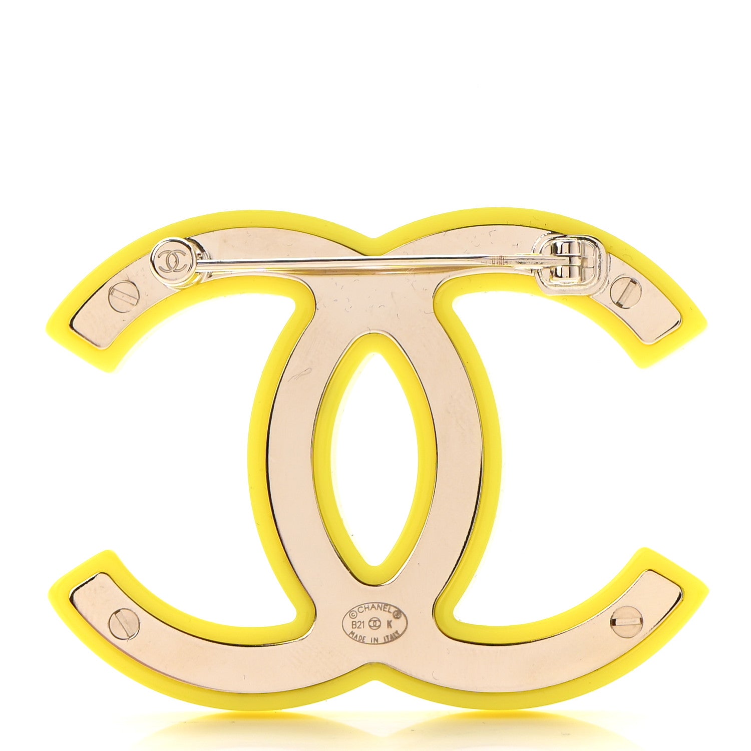 Chanel Resin Crystal CC Brooch Yellow 3 of 5
