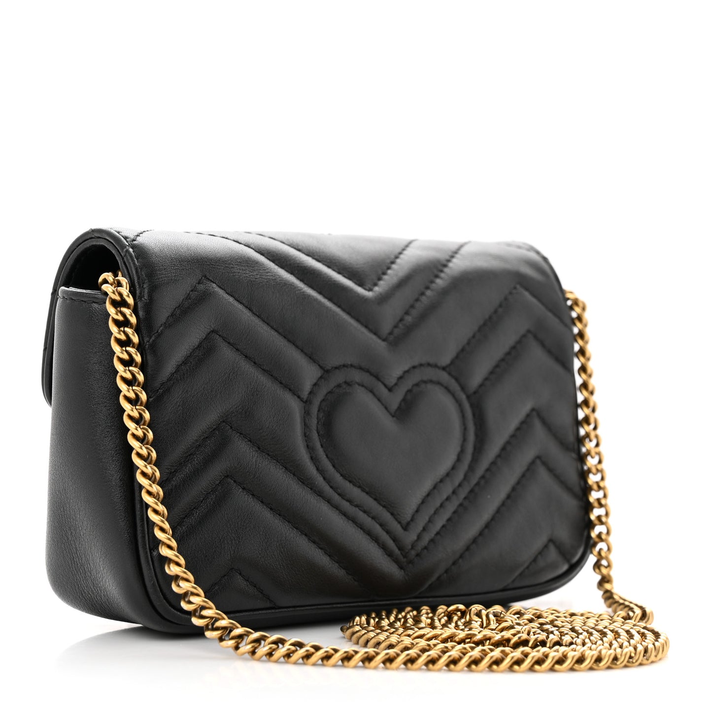 Calfskin Matelasse Super Mini GG Marmont Shoulder Bag Black