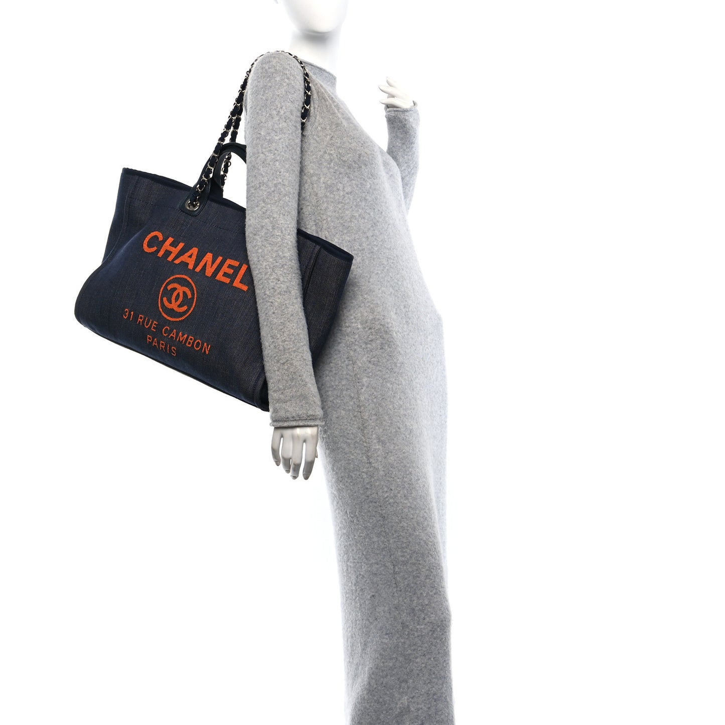 Denim Large Deauville Tote Blue Orange